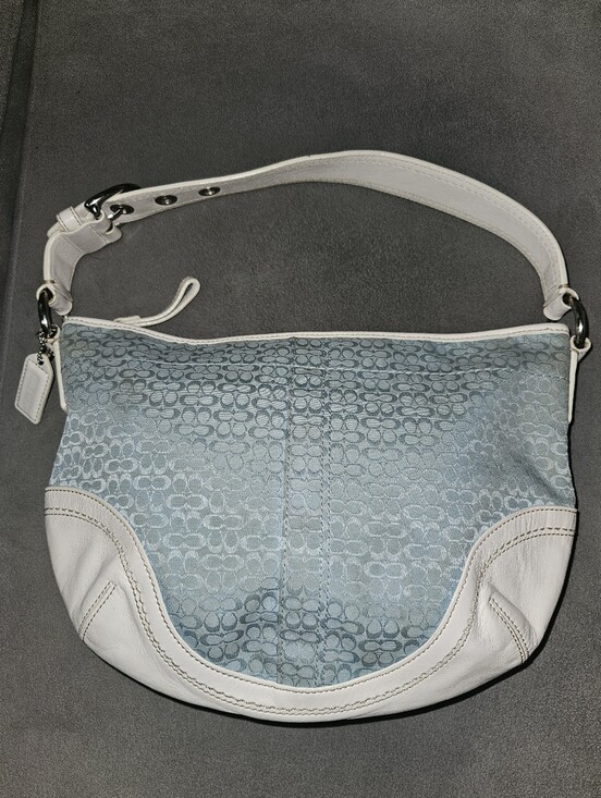 Coach Handbags - Coach Vintage Y2K Blue White Signature Monogram Canvas Leather Soho Shoulder Bag